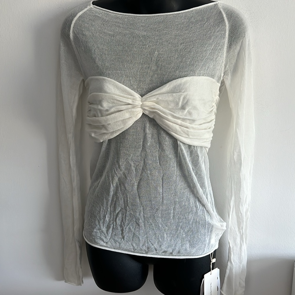 NWT Commense Off Shoulder Knit Mesh Top - Picture 3 of 8